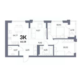 3-комн.кв., 65 м², этаж 18