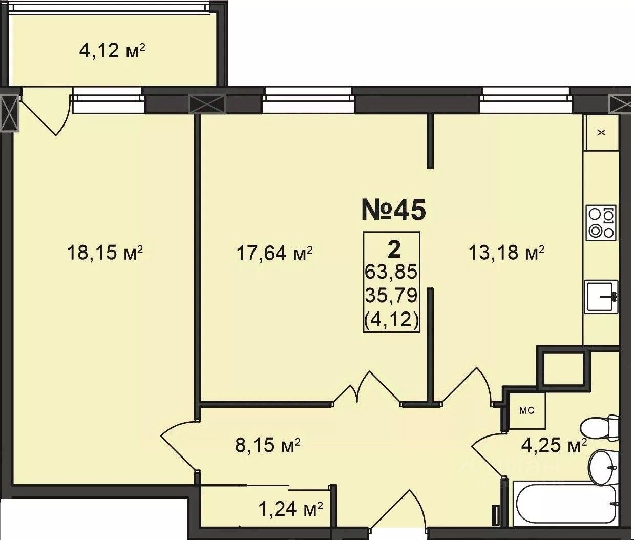 Продаю двухкомнатную квартиру 63,7м² Нижний Новгород, Нижегородская  область, Дворянский жилой комплекс, м. Горьковская - база ЦИАН, объявление  288402848