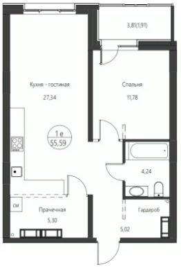 1-комн.кв., 56 м², этаж 14