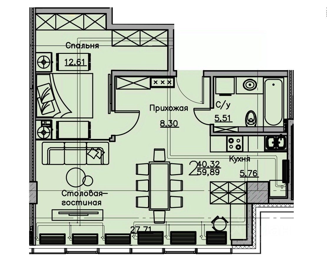 Купить трехкомнатные апартаменты 59,9м² ул. Куколкина, 18, Воронеж,  Воронежская область - база ЦИАН, объявление 287832105