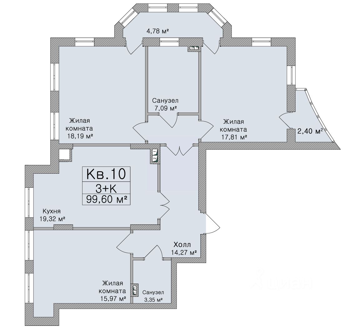 Продаю трехкомнатную квартиру 99,6м² ул. Свободы, 74Б, Рязань, Рязанская  область - база ЦИАН, объявление 292455335