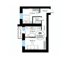 2-комн.кв., 56 м², этаж 9