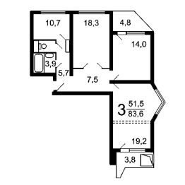 3-комн.кв., 82 м², этаж 5