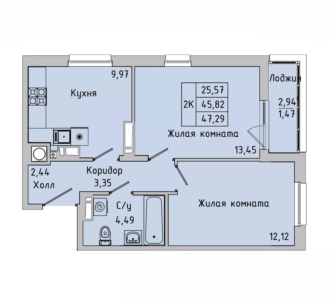 Продажа двухкомнатной квартиры 47,3м² Батайск, Ростовская область - база  ЦИАН, объявление 296112808