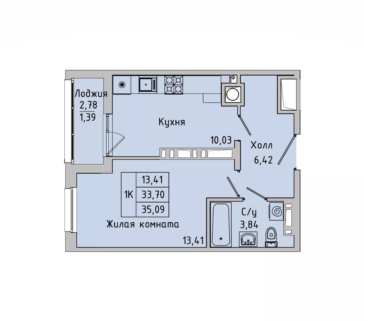 Продается1-комн.квартира,35,09м²