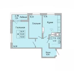 2-комн.кв., 53 м², этаж 7