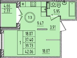 1-комн.кв., 37 м², этаж 4