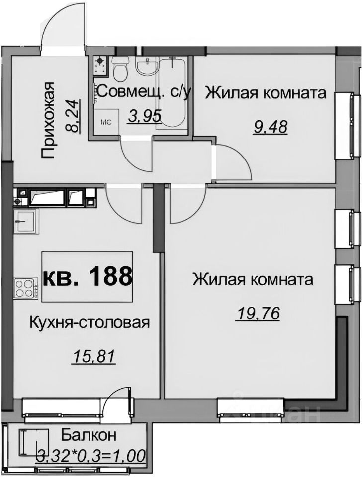 Планировка этой квартиры по данным Циан