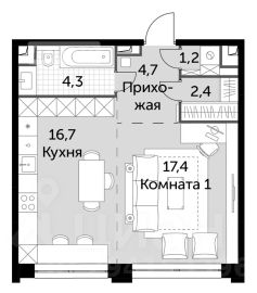 1-комн.кв., 47 м², этаж 37
