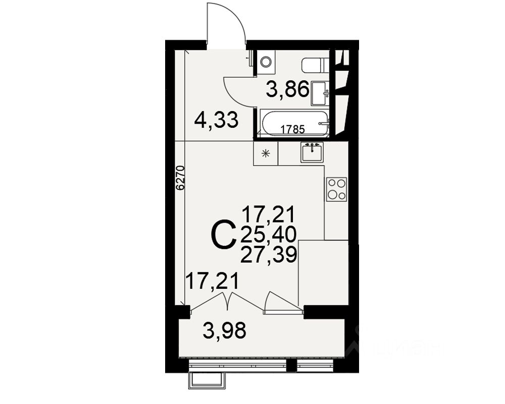 1-комн.кв., 27,4 м², 16/16 этаж