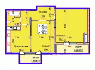 2-комн.кв., 85 м², этаж 5