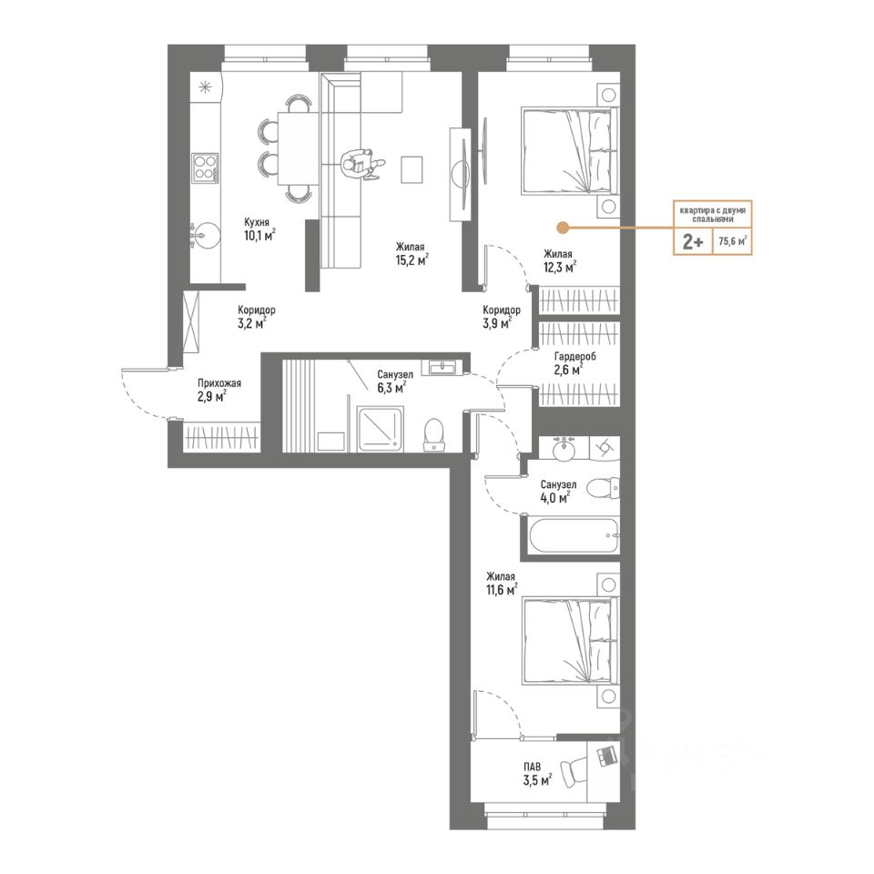 Купить трехкомнатную квартиру 75,6м² Интернациональная ул., 61, Стерлитамак,  Башкортостан респ., Стерлитамакский район - база ЦИАН, объявление 296251122