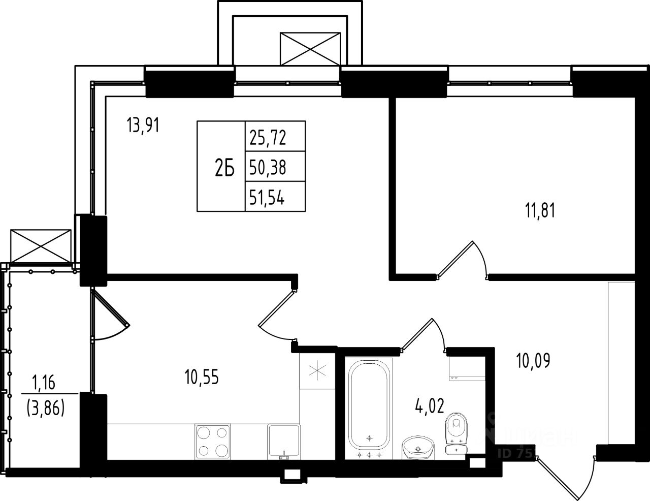 Купить двухкомнатную квартиру 51,5м² Казань, Татарстан респ., Династия  жилой комплекс, м. Северный Вокзал - база ЦИАН, объявление 296263641