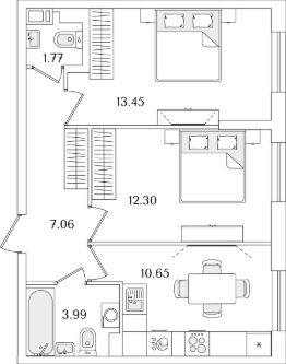 2-комн.кв., 49 м², этаж 2