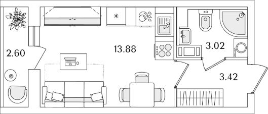 студия, 22 м², этаж 7