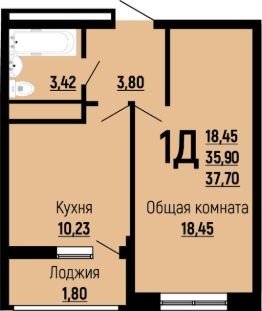 1-комн.кв., 38 м², этаж 20