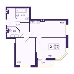 2-комн.кв., 71 м², этаж 9