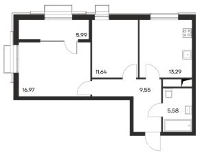 2-комн.кв., 63 м², этаж 1