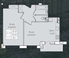 2-комн.кв., 47 м², этаж 2