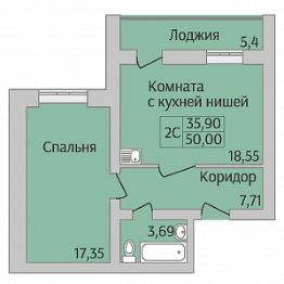 2-комн.кв., 50 м², этаж 6