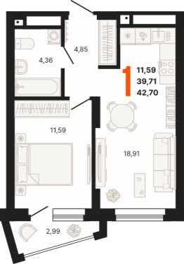 1-комн.кв., 43 м², этаж 14