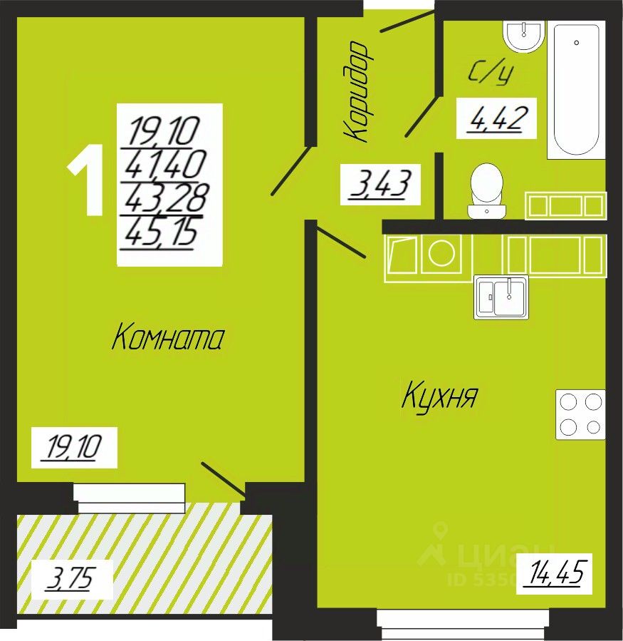 Купить однокомнатную квартиру 45,2м² ул. Седова, 8, Смоленск, Смоленская  область - база ЦИАН, объявление 296398812