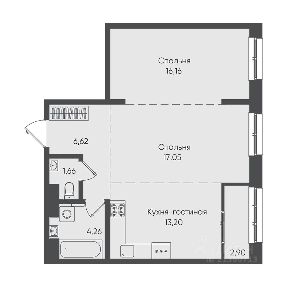 Купить двухкомнатную квартиру 61,9м² ул. Касьянова, 1А, Иркутск, Иркутская  область - база ЦИАН, объявление 296453103