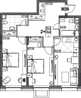 2-комн.кв., 74 м², этаж 1