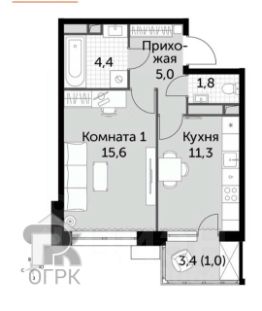 1-комн.кв., 39 м², этаж 14