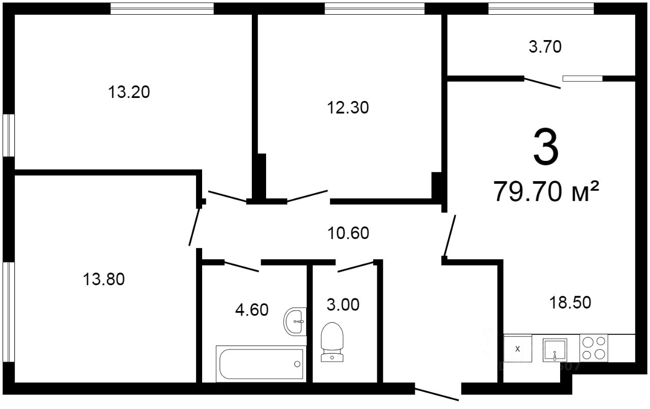 Продаю трехкомнатную квартиру 79,5м² ул. Сергея Тюленина, 20А, Нижний  Новгород, Нижегородская область, м. Парк культуры - база ЦИАН, объявление  296501855