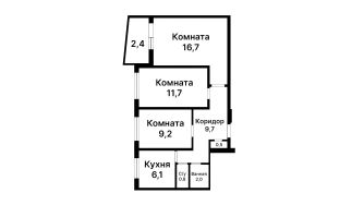 3-комн.кв., 58 м², этаж 2