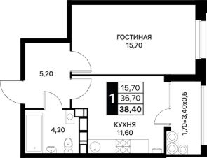 1-комн.кв., 39 м², этаж 8