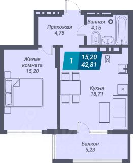 1-комн.кв., 43 м², этаж 17