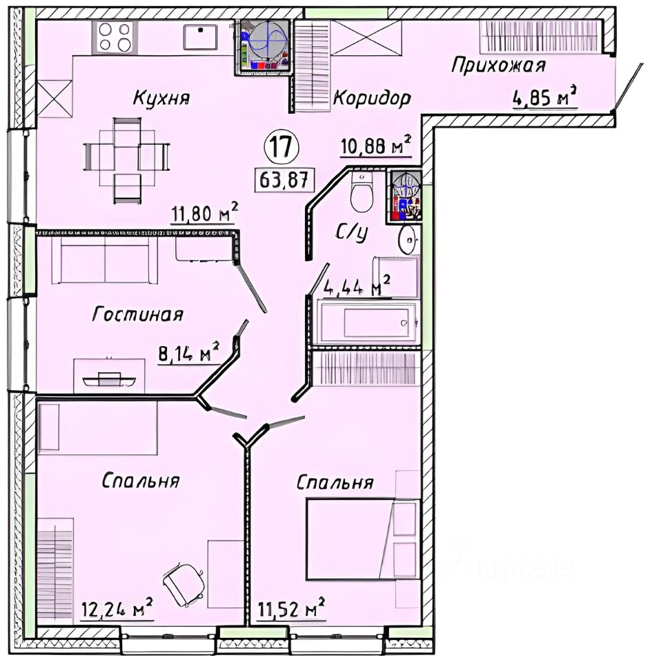 Планировка этой квартиры по данным Циан