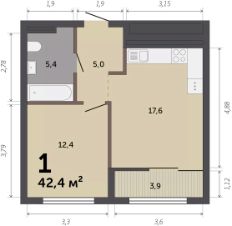 1-комн.кв., 42 м², этаж 10