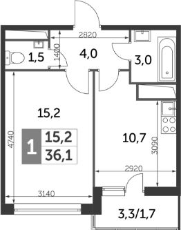 1-комн.кв., 37 м², этаж 22