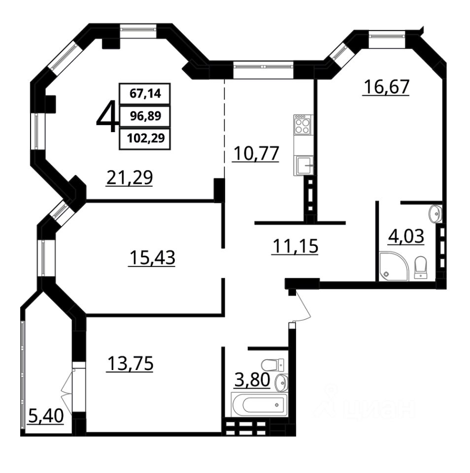 Продажа четырехкомнатной квартиры 102,3м² ул. Покрышкина, 2, Волгоград,  Волгоградская область - база ЦИАН, объявление 296703916