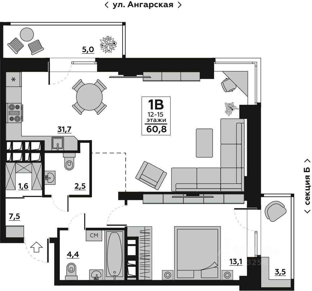 Продается1-комн.квартира,60,8м²