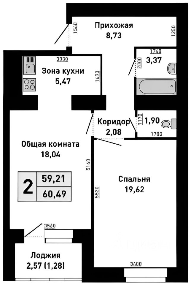 Планировка этой квартиры по данным Циан