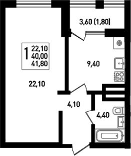 1-комн.кв., 40 м², этаж 5