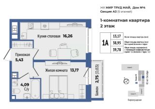 1-комн.кв., 40 м², этаж 2