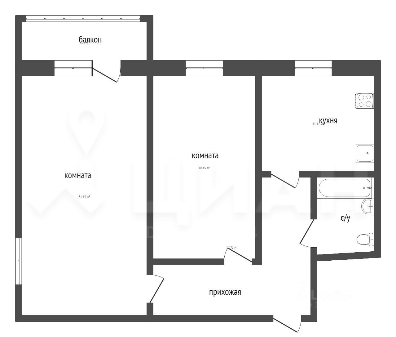 Сдам двухкомнатную квартиру 43,5м² ул. Островского, 10, Курск, Курская  область - база ЦИАН, объявление 296939009