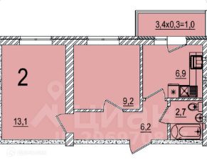 2-комн.кв., 38 м², этаж 4