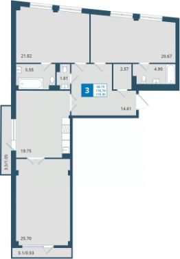 3-комн.кв., 118 м², этаж 3