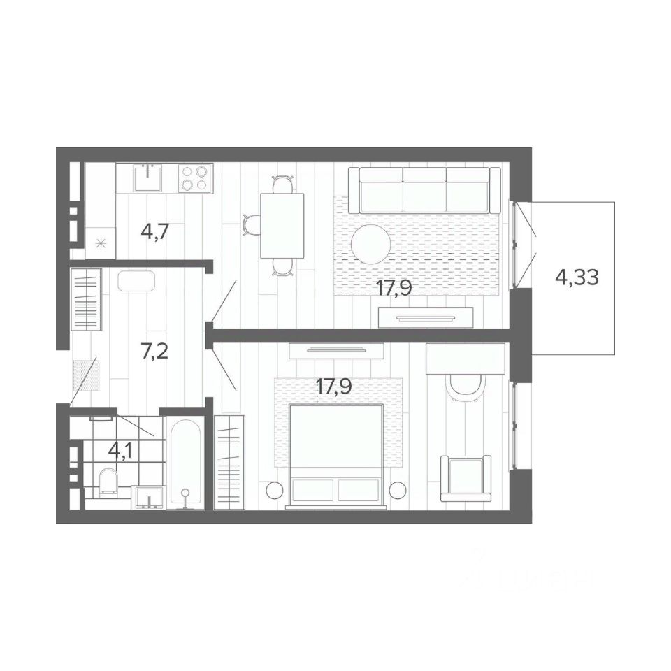 Продажа 2-комнатной квартиры 56.13 кв.м. в новостройке, Барнаул, ул. Змеиногорский  тракт, Корпус 1 (БС 1,2,3)