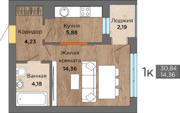 1-комн.кв., 31 м², этаж 4