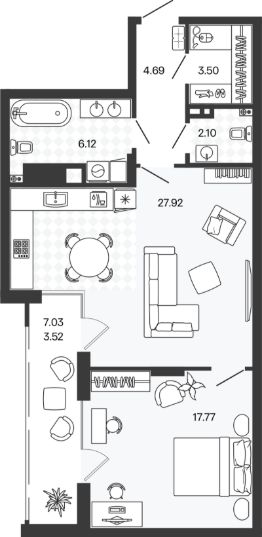 1-комн.кв., 66 м², этаж 4