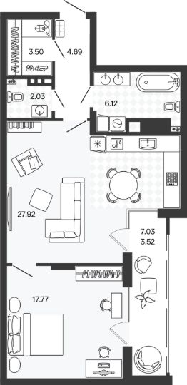 1-комн.кв., 66 м², этаж 2