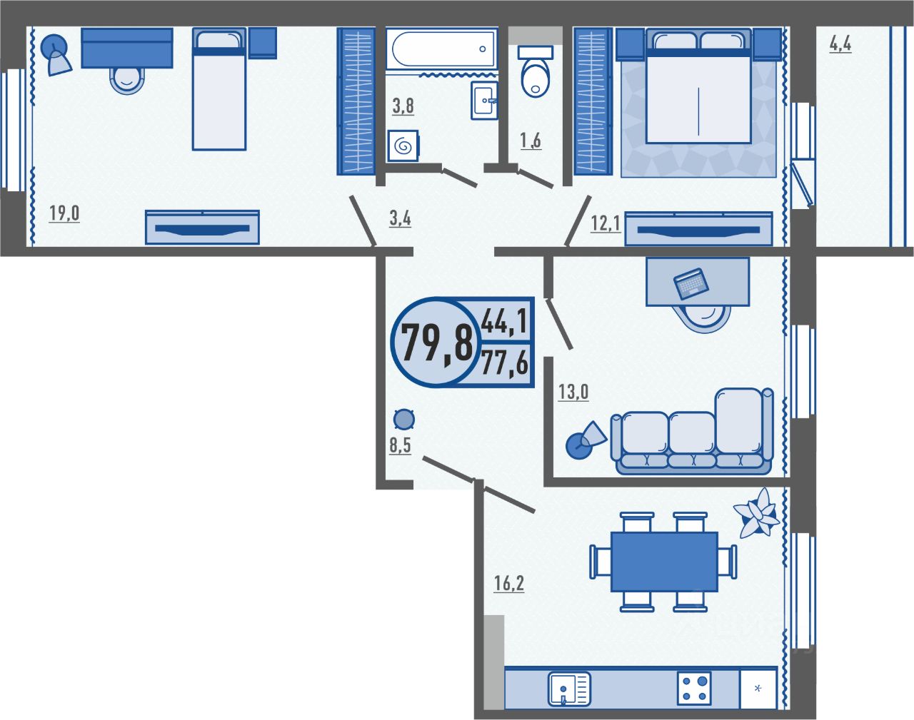 Купить трехкомнатную квартиру 79,8м² ул. Николая Сенина, 4к2, Орловская  область, Орловский район, Образцово деревня - база ЦИАН, объявление  297132726