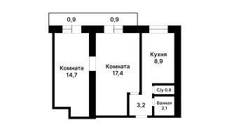 2-комн.кв., 49 м², этаж 9